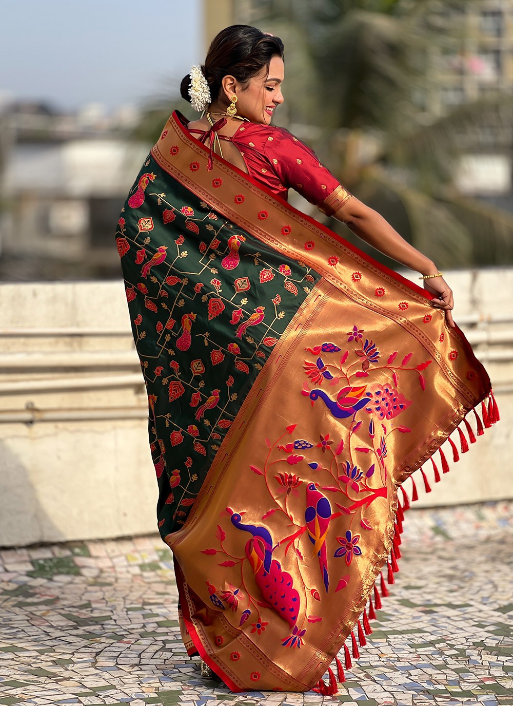 Meenakari Silk Green Saree S14759