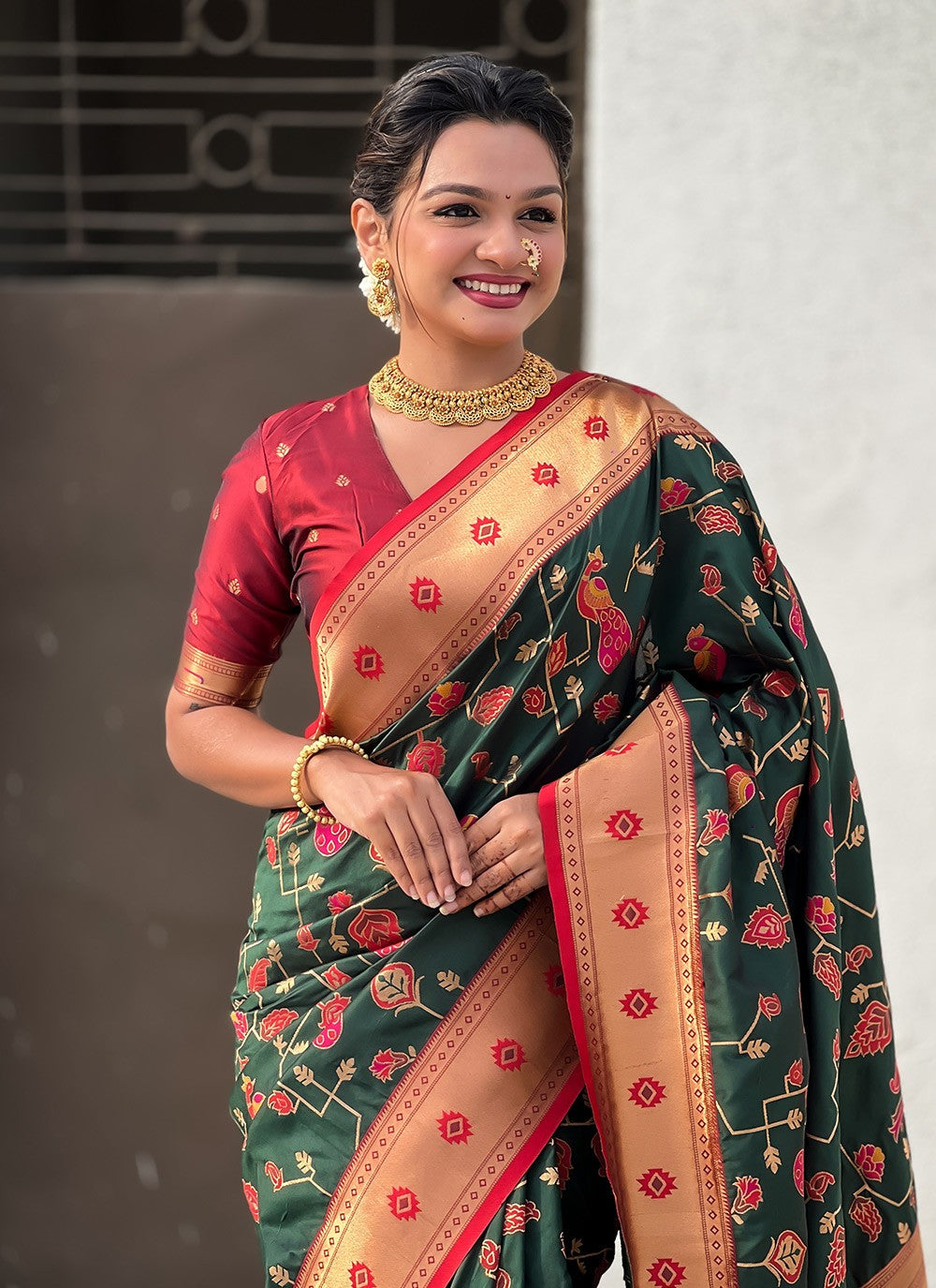 Meenakari Silk Green Saree S14759