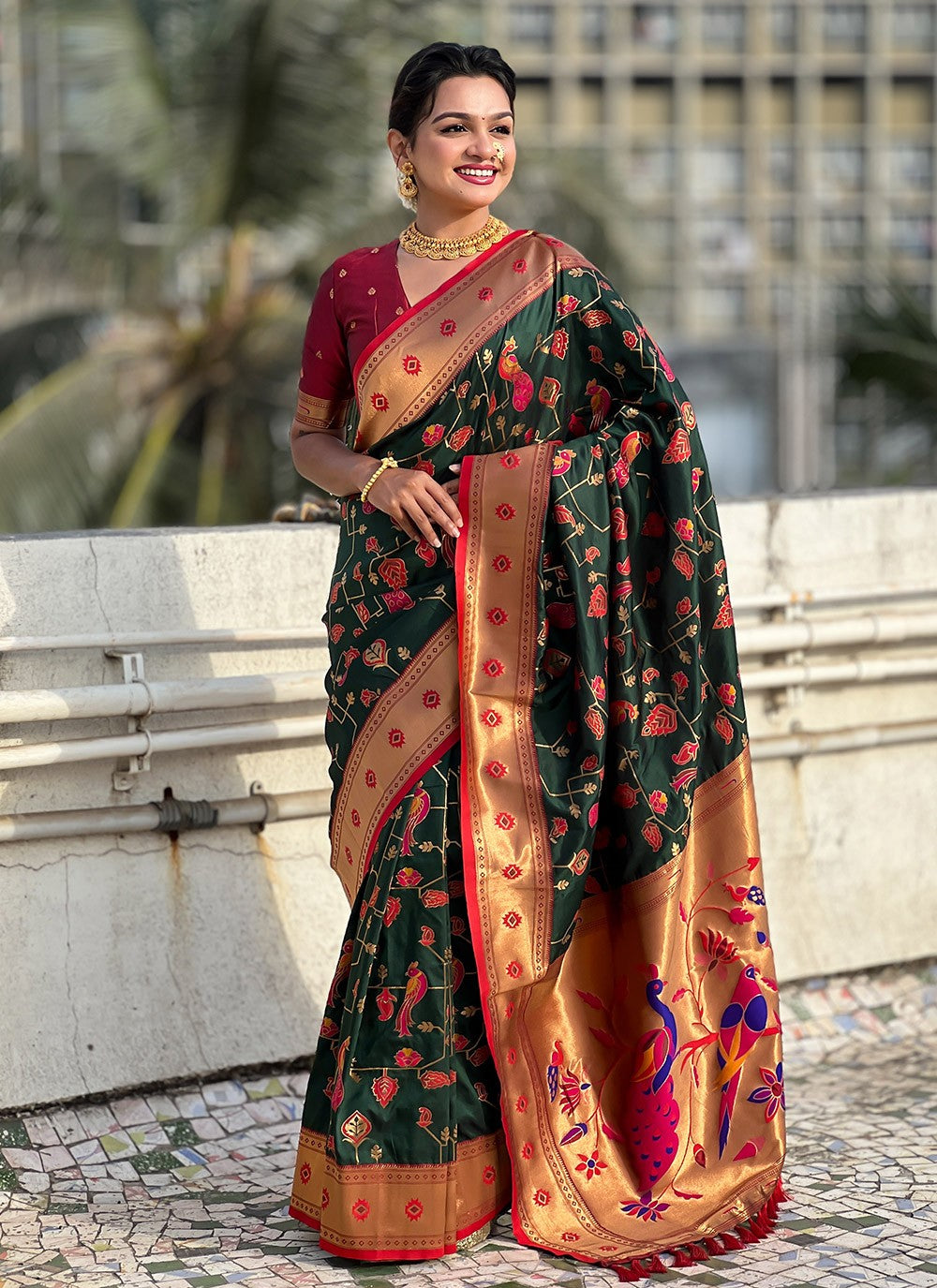 Meenakari Silk Green Saree S14759