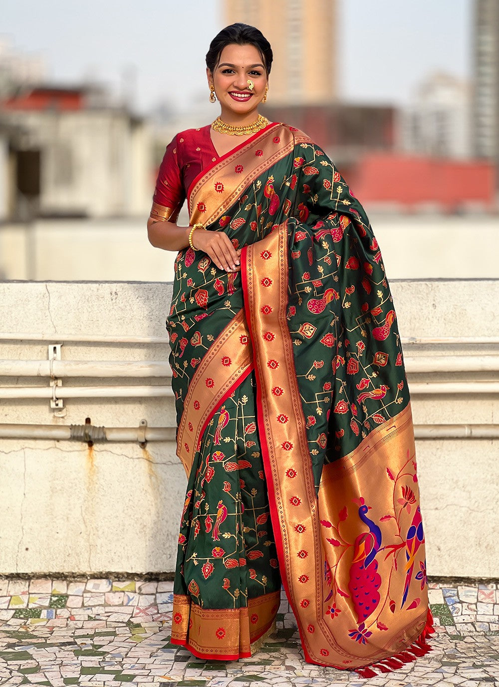 Meenakari Silk Green Saree S14759