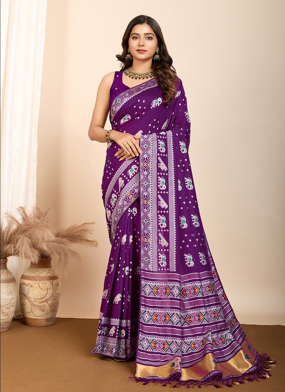 Classic Saree Meenakari Purple Silk Saree S13486