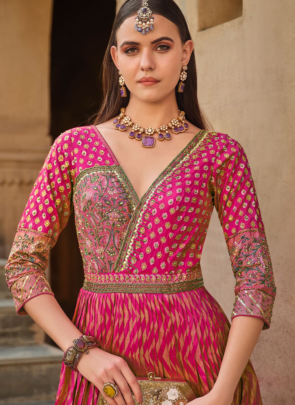 Foliage Prints Silk Gown - G1865