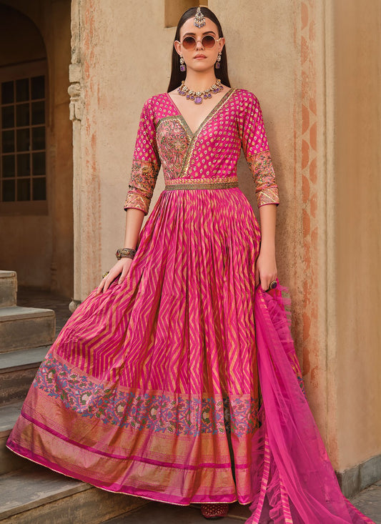 Foliage Prints Silk Gown - G1865