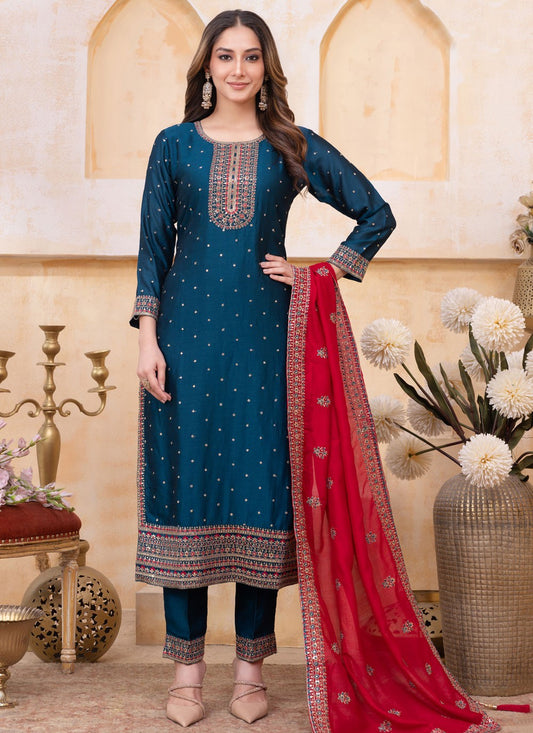 Pant Style Suit Embroidered, Zari Morpeach T8096