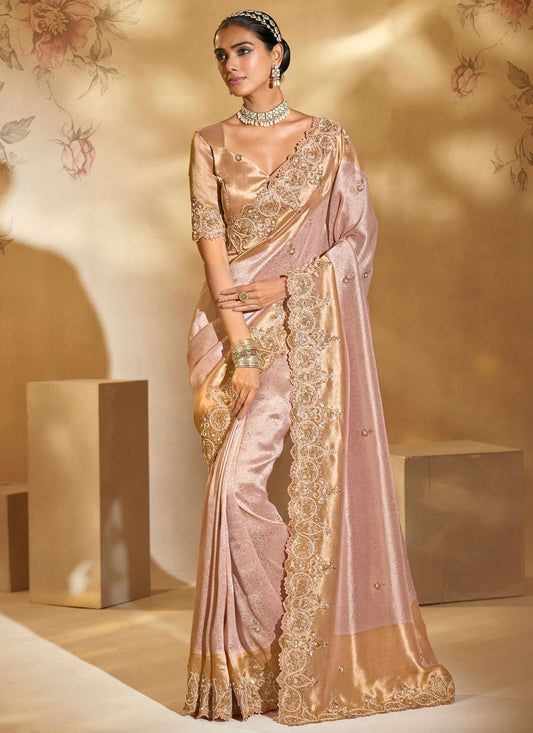Pink Silk Designer Saree Cutdana, Embroidered, Moti, Zari S20154