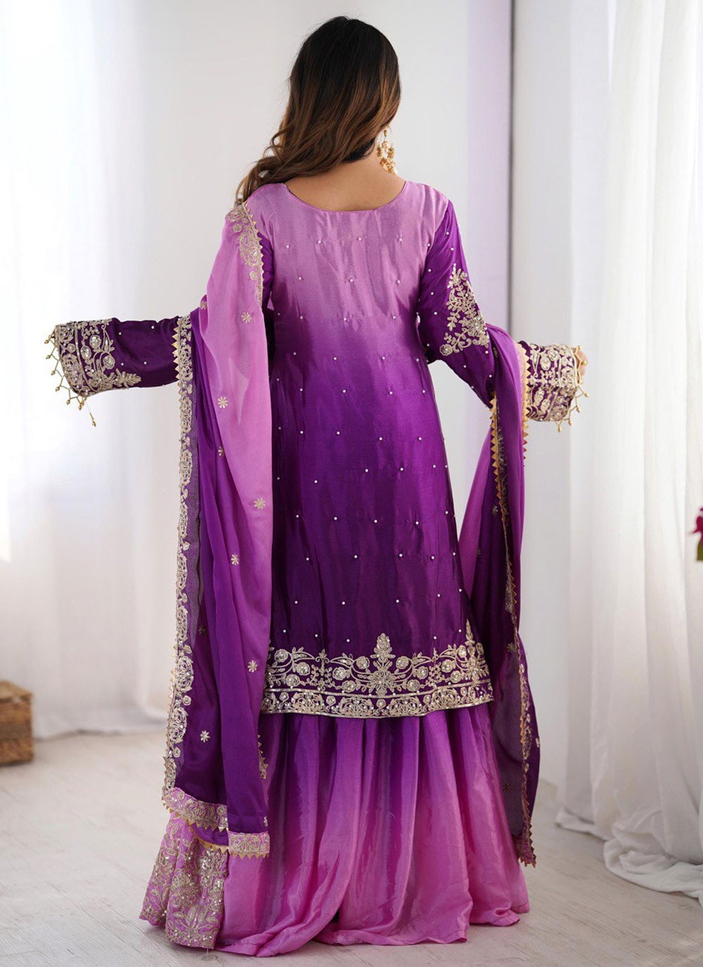 Sharara Suit Embroidered, Moti, Sequins, Zari Multi Colour T7462
