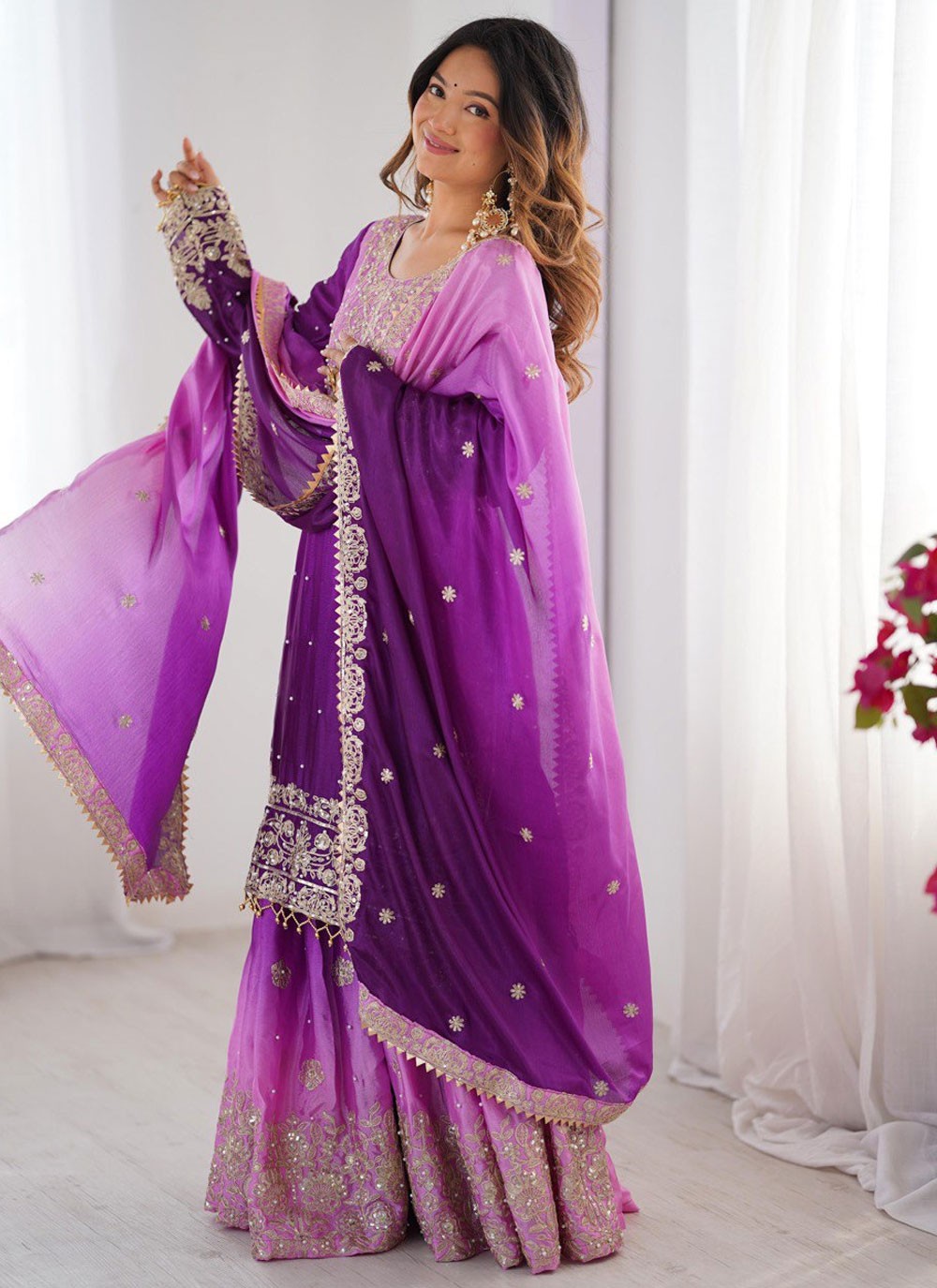 Sharara Suit Embroidered, Moti, Sequins, Zari Multi Colour T7462