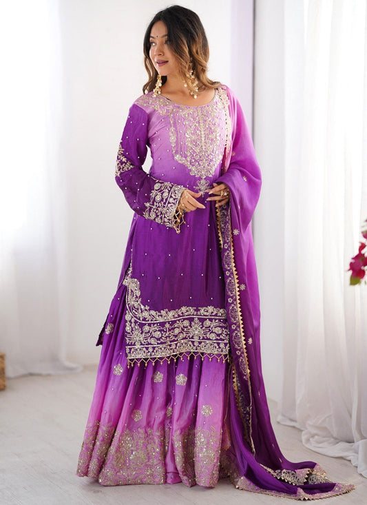 Sharara Suit Embroidered, Moti, Sequins, Zari Multi Colour T7462