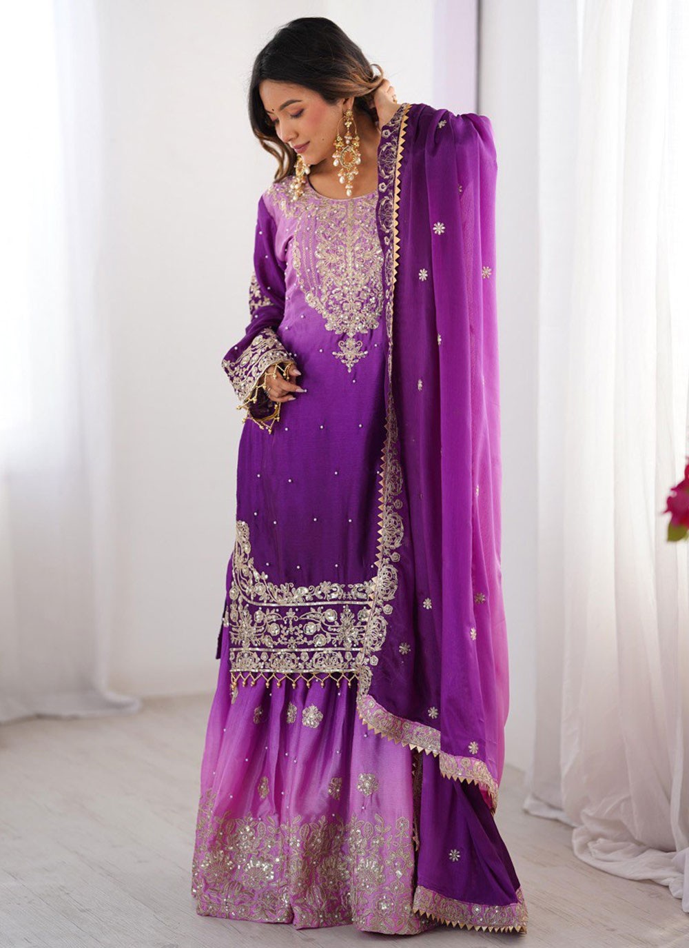 Sharara Suit Embroidered, Moti, Sequins, Zari Multi Colour T7462