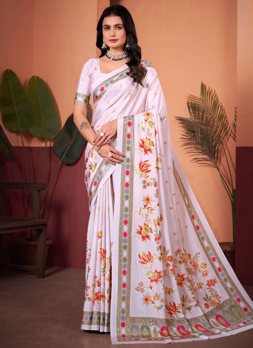 Floral Printed Silk Multi Colour Saree S13747