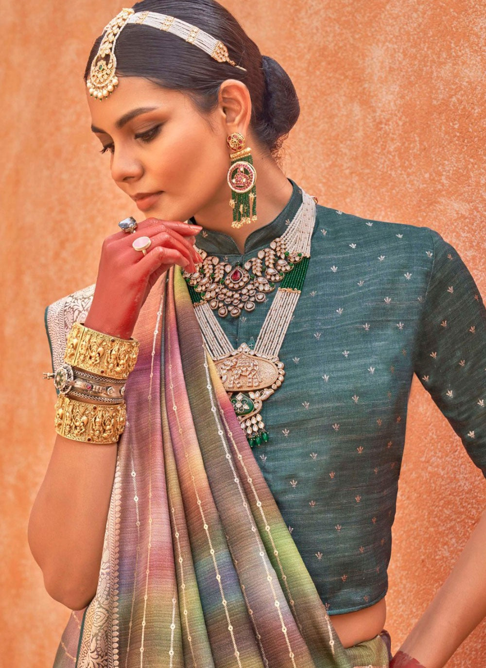 Classic Foliage Prints Silk Saree - S7811