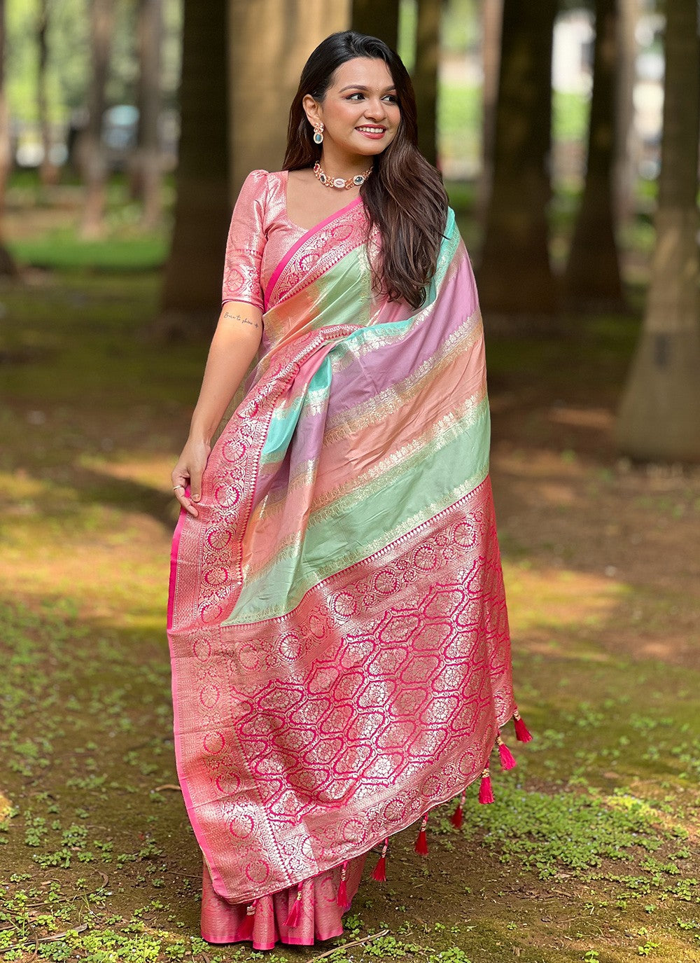 Multi Colour Silk Contemporary Saree Jacquard Work S16054
