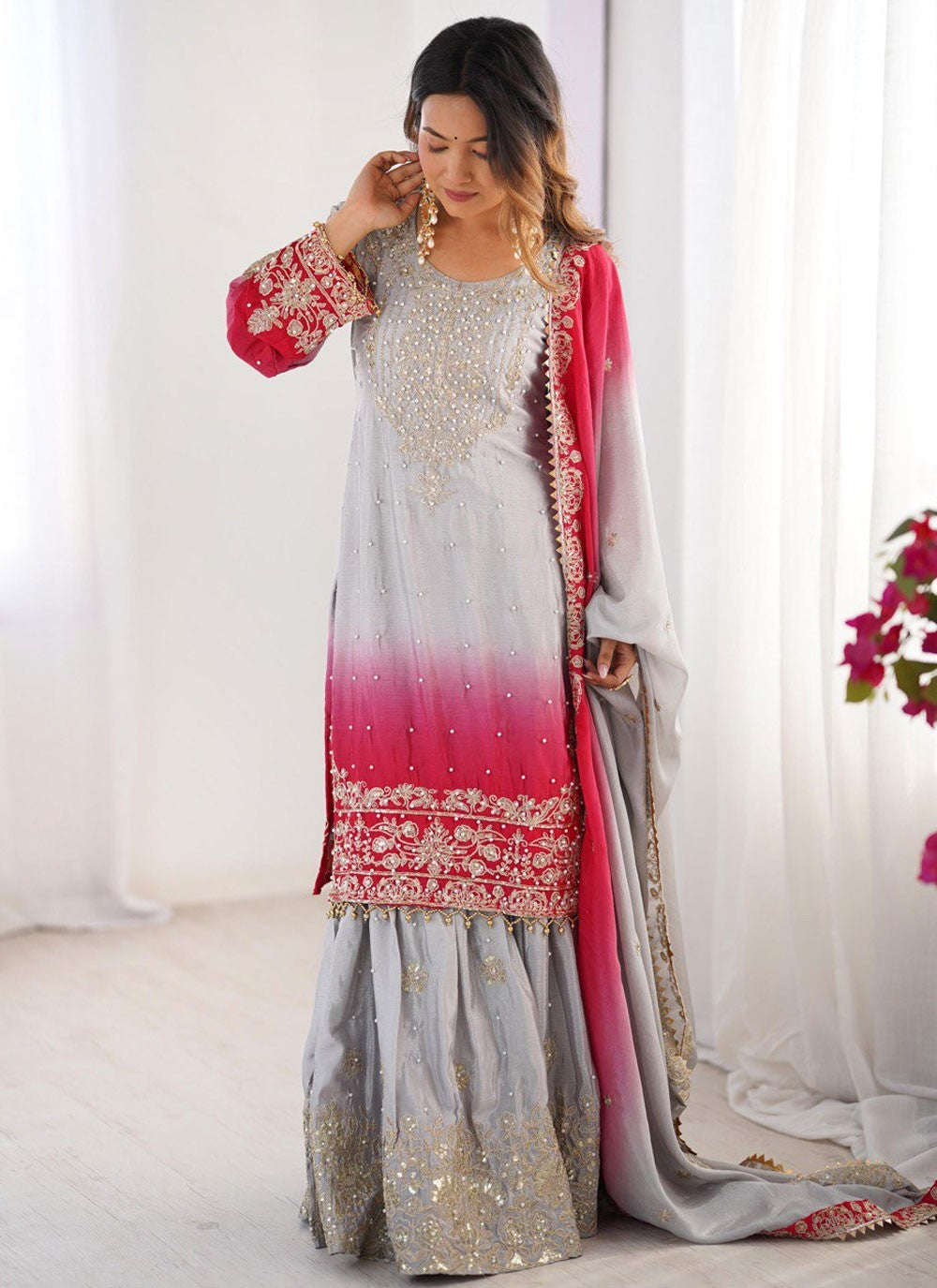 Sharara Suit Embroidered, Moti, Sequins, Zari Multi Colour T7461