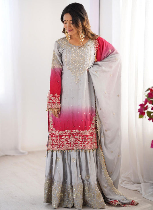 Sharara Suit Embroidered, Moti, Sequins, Zari Multi Colour T7461