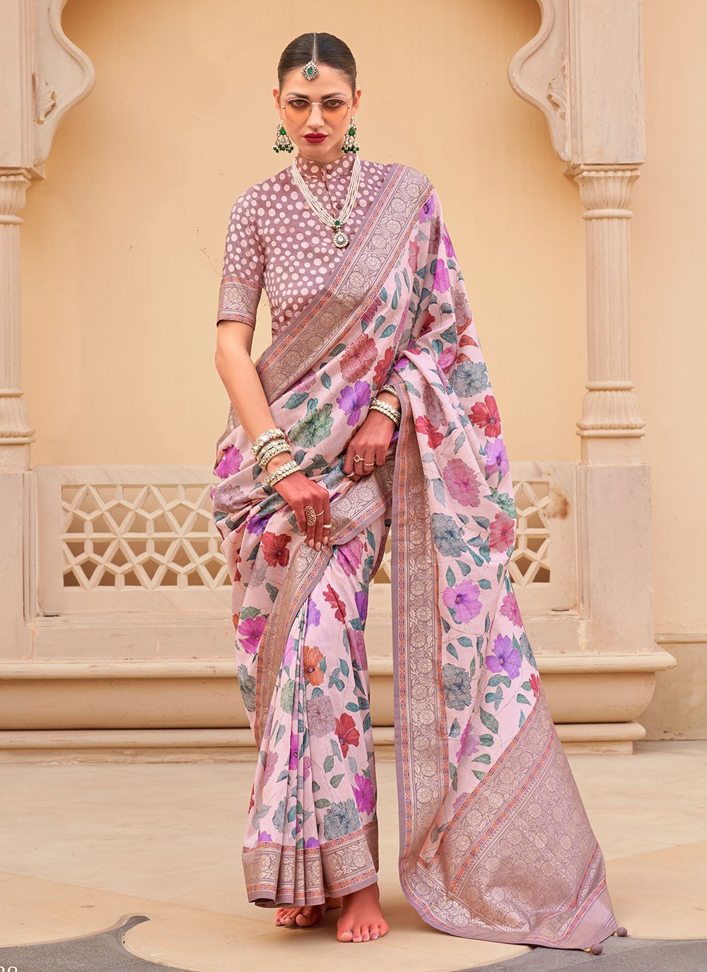 Contemporary Floral Printed Silk Saree - S6277