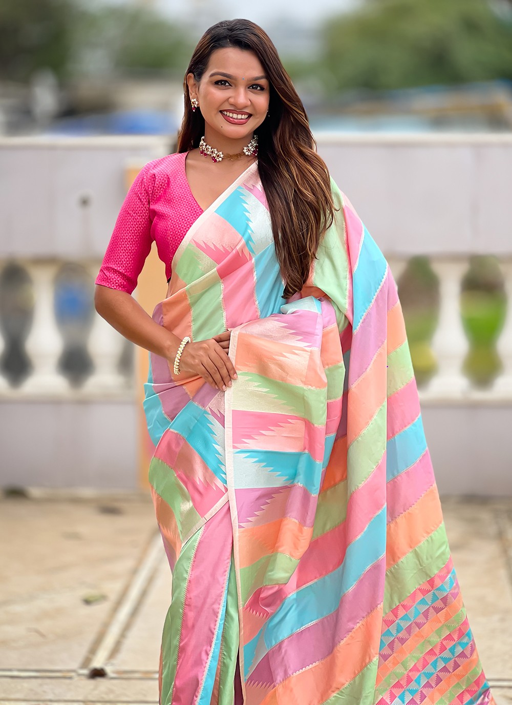 Multi Colour Silk Classic Saree Jacquard Work, Woven S18799
