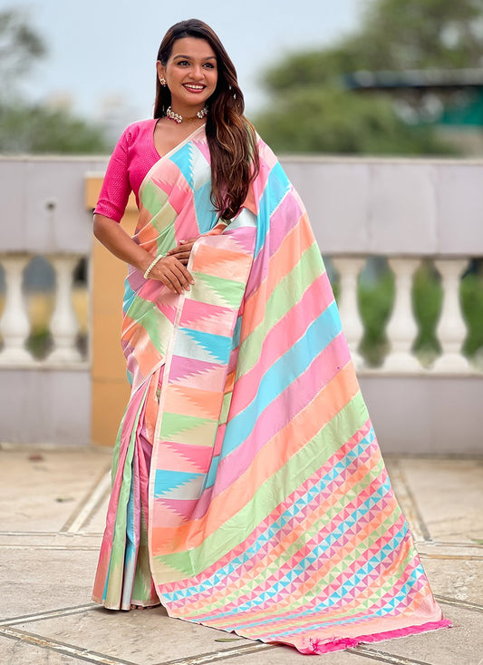 Multi Colour Silk Classic Saree Jacquard Work, Woven S18799