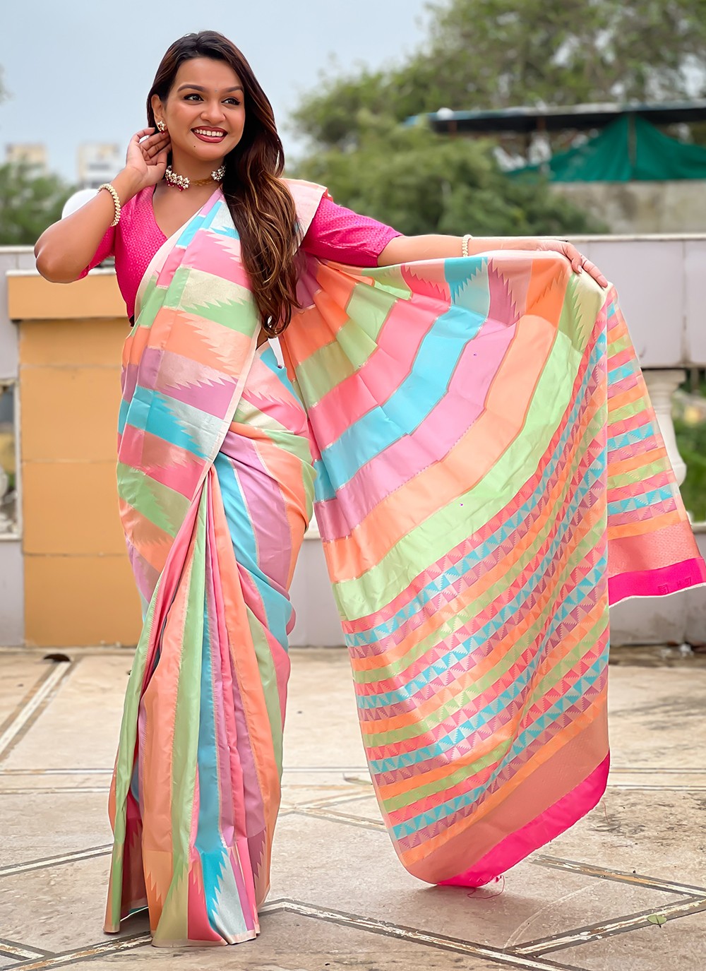 Multi Colour Silk Classic Saree Jacquard Work, Woven S18799
