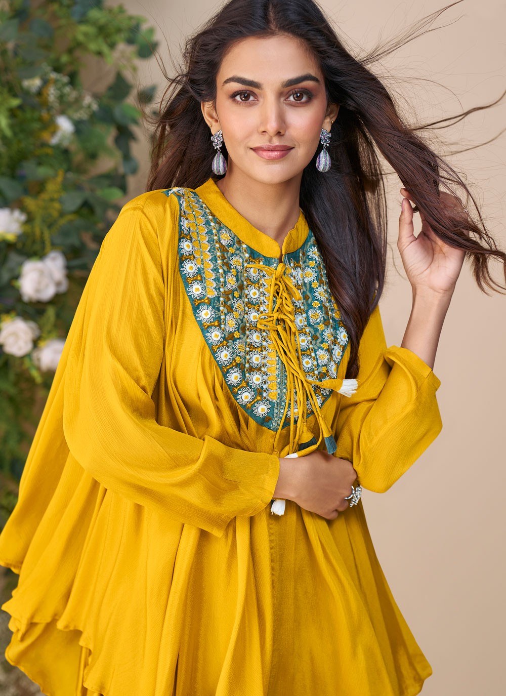 Palazzo Suit Embroidered Mustard T7839