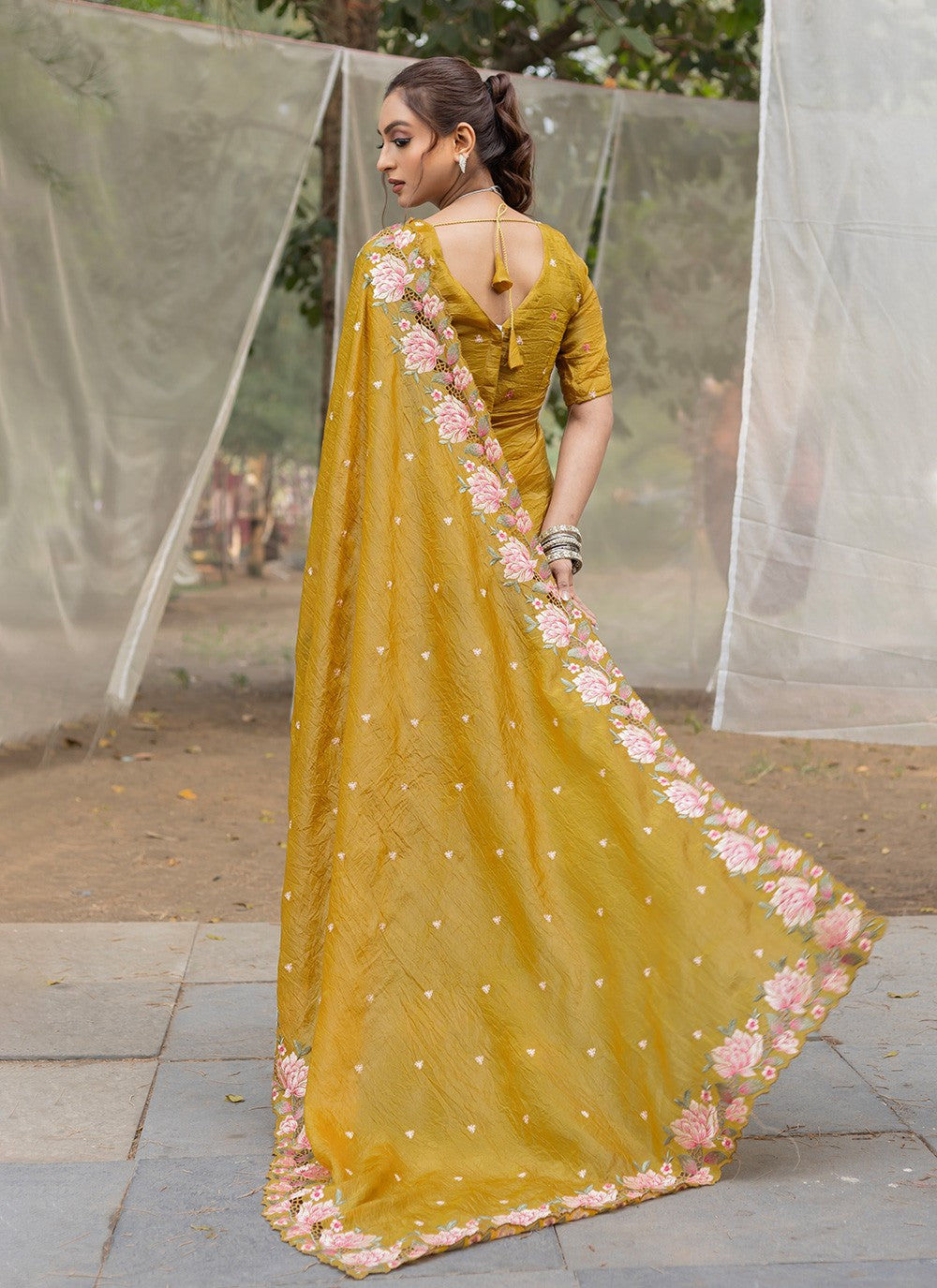 Trendy Saree Printed Mustard Crush S12550