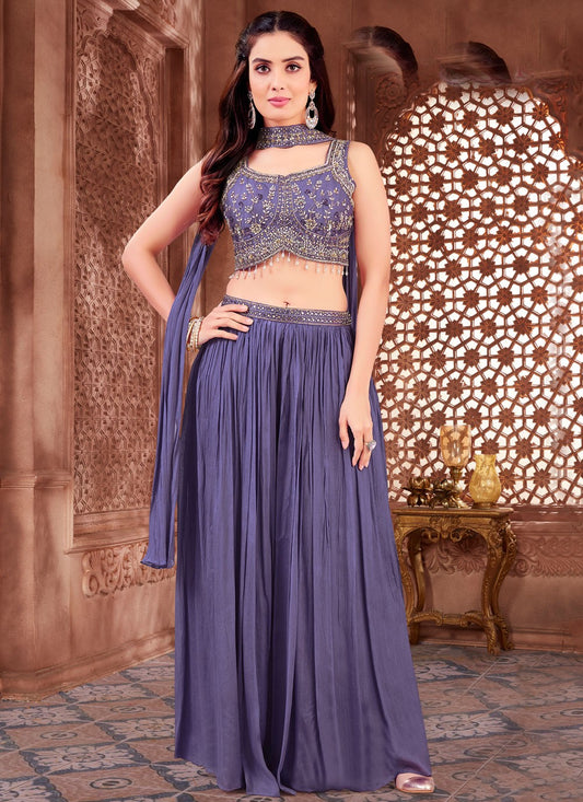 Embroidered Silk Navy Blue Salwar Suit T6052
