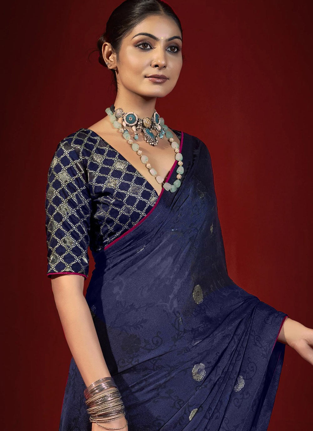 Navy Blue Silk Traditional Saree Zari S19010