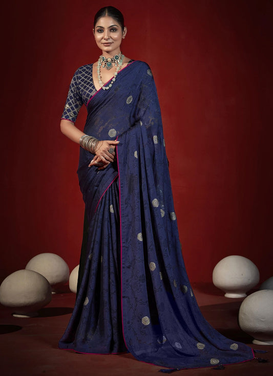 Navy Blue Silk Traditional Saree Zari S19010