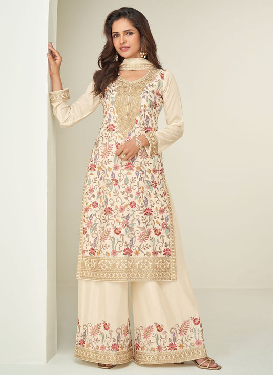 Palazzo Suit Embroidered Off White T8581