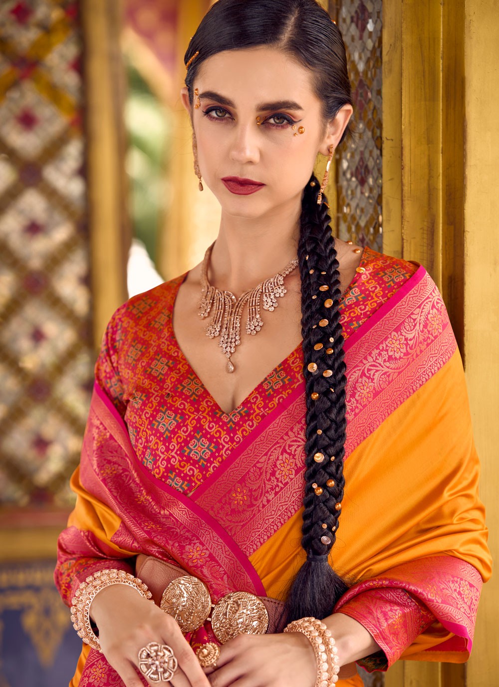 Orange Silk Contemporary Saree Weaving Zari, Zari S16155