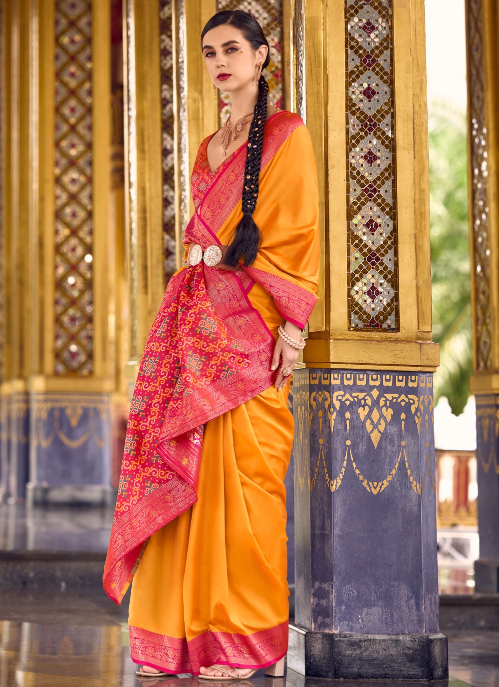 Orange Silk Contemporary Saree Weaving Zari, Zari S16155