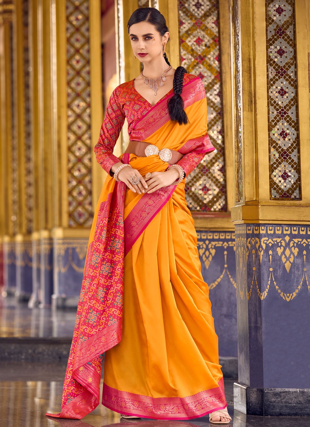 Orange Silk Contemporary Saree Weaving Zari, Zari S16155
