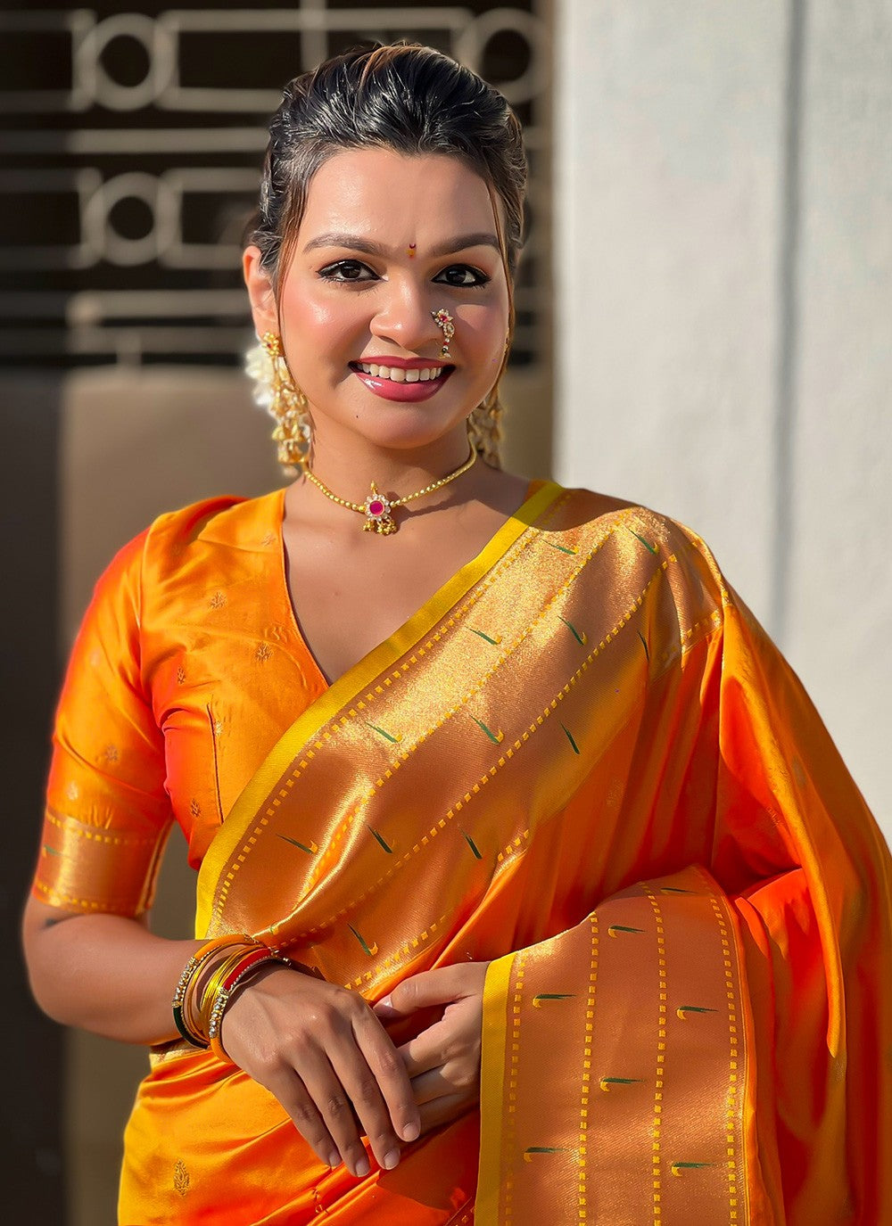 Classic Saree Weaving Zari Orange Silk Saree S13558