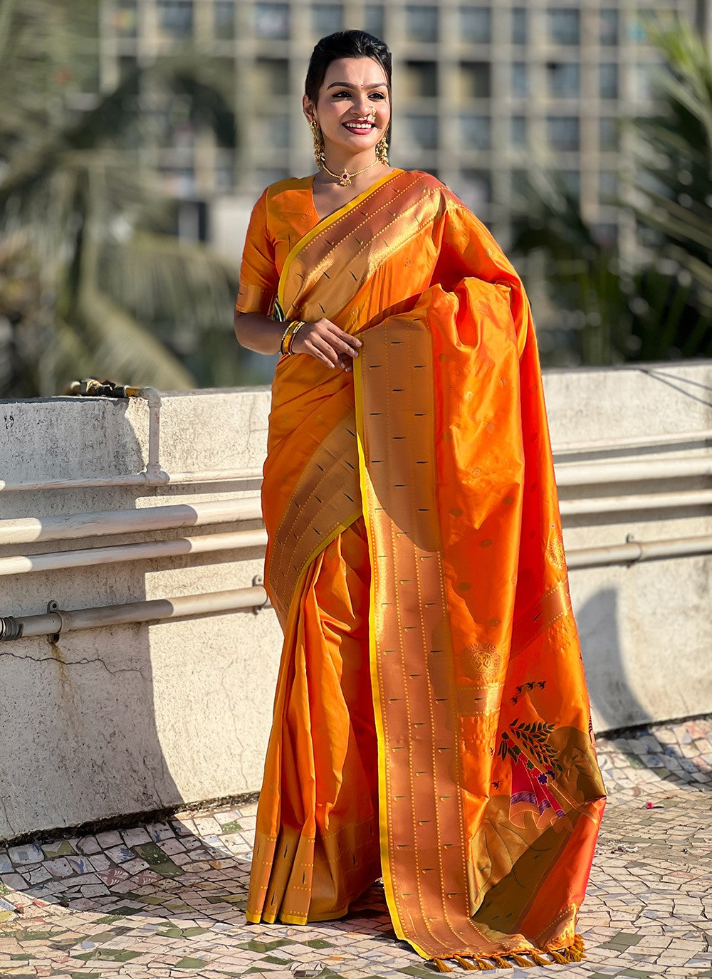 Classic Saree Weaving Zari Orange Silk Saree S13558