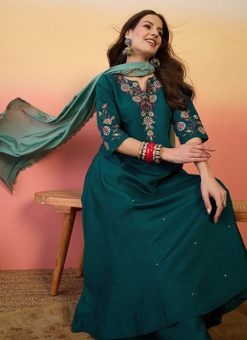Palazzo Suit Embroidered Rama T6980