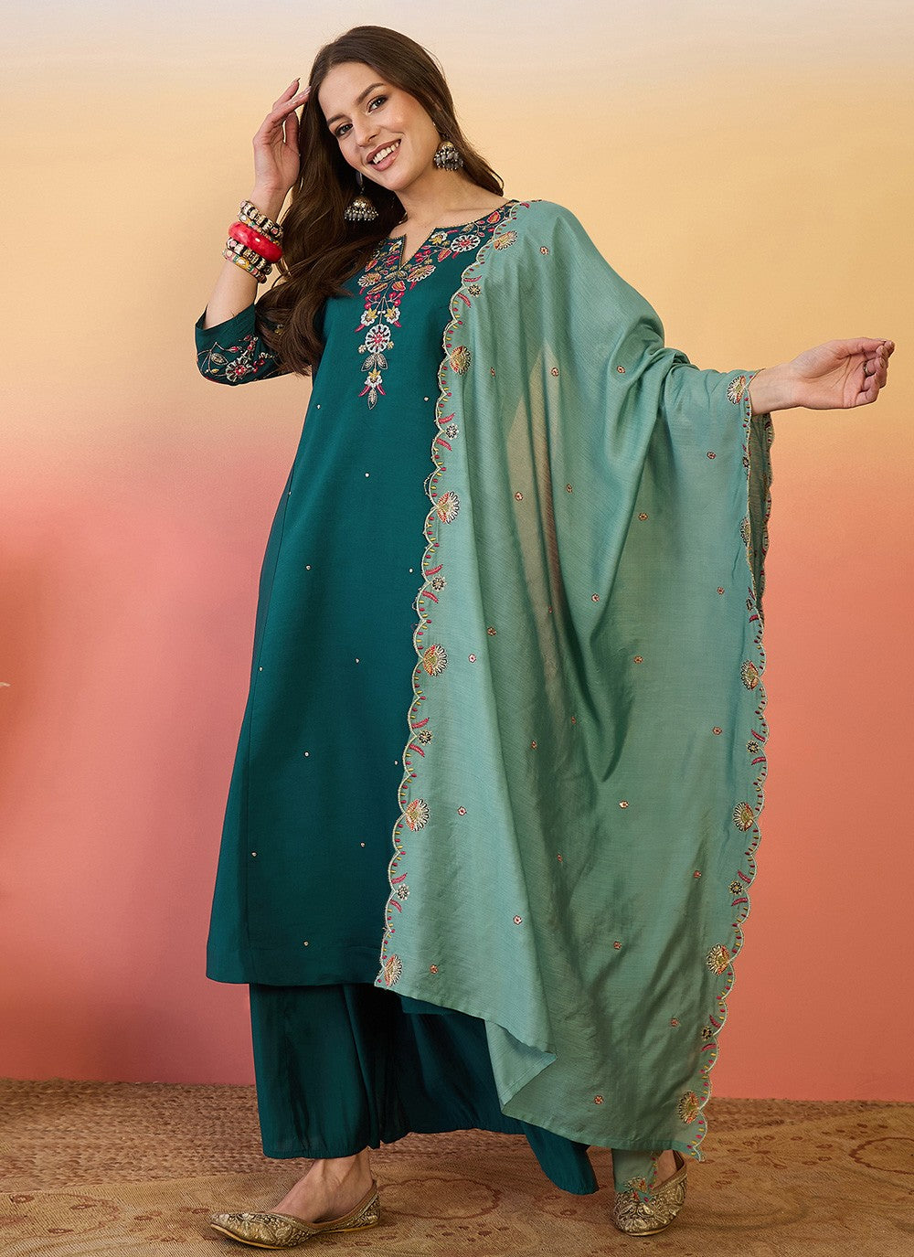 Palazzo Suit Embroidered Rama T6980