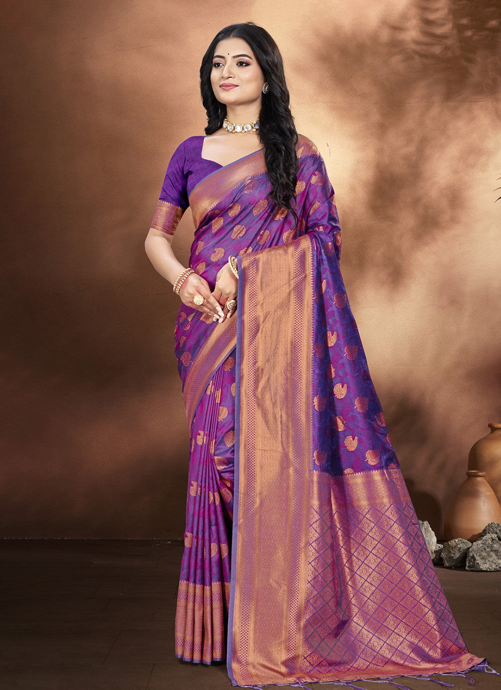 Casual Weaving Zari Purple Silk Saree S12910