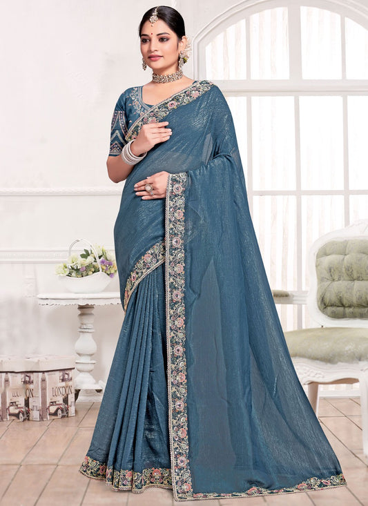Classic Saree Cord Morpeach, Teal Silk Saree S13092