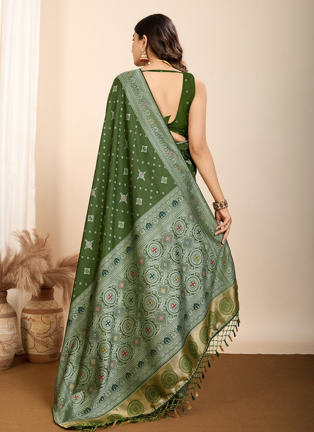 Classic Saree Meenakari Green Silk Saree S13587