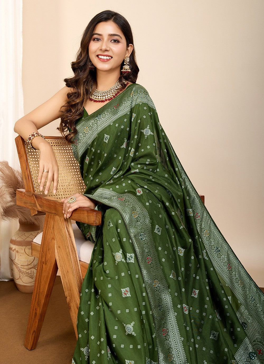 Classic Saree Meenakari Green Silk Saree S13587