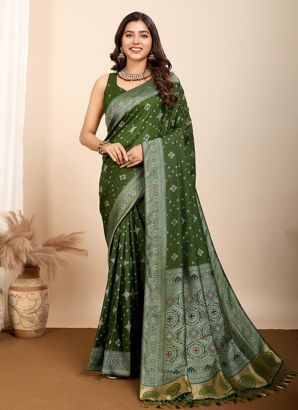 Classic Saree Meenakari Green Silk Saree S13587