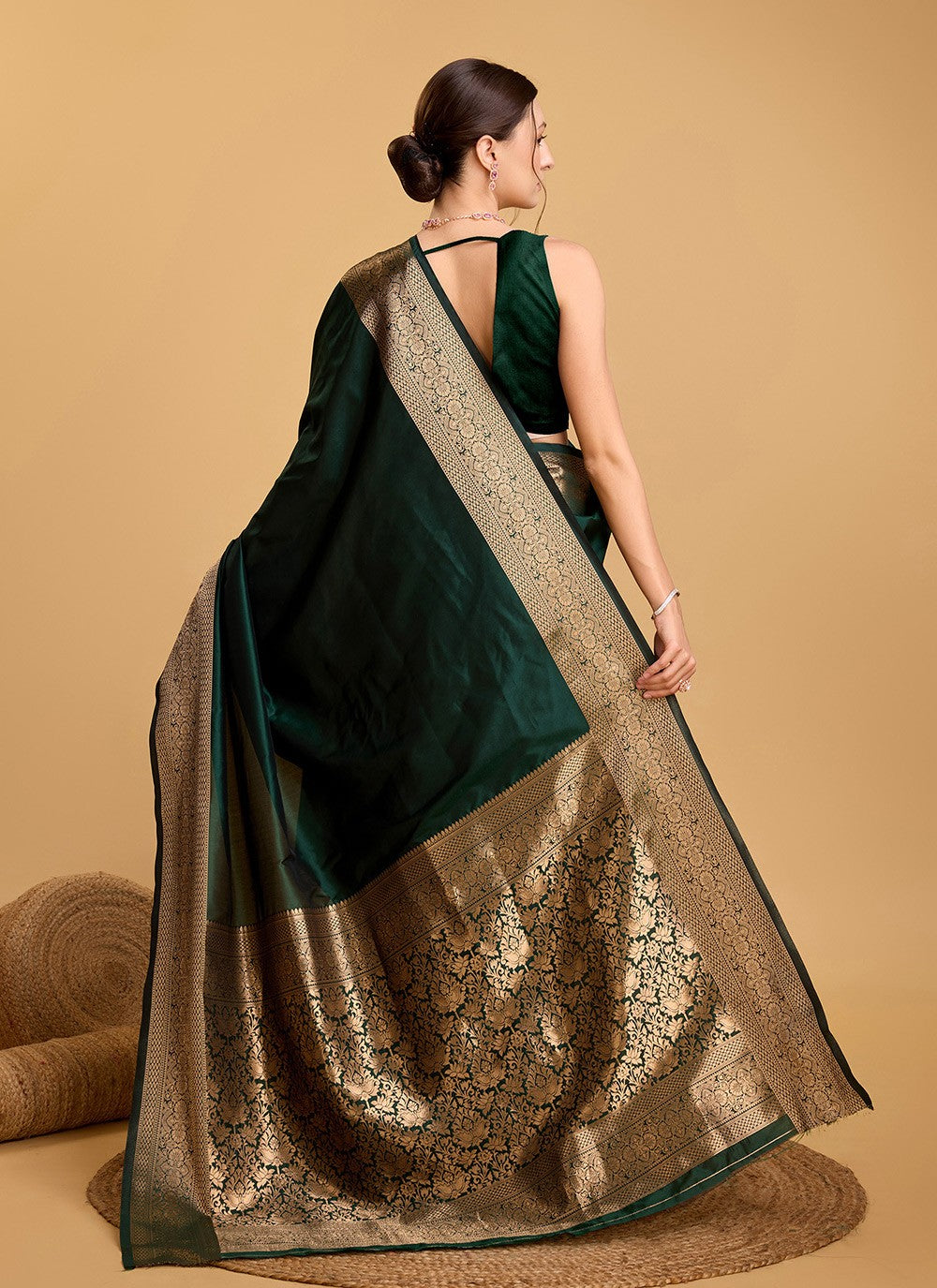 Woven Silk Green Saree S13851