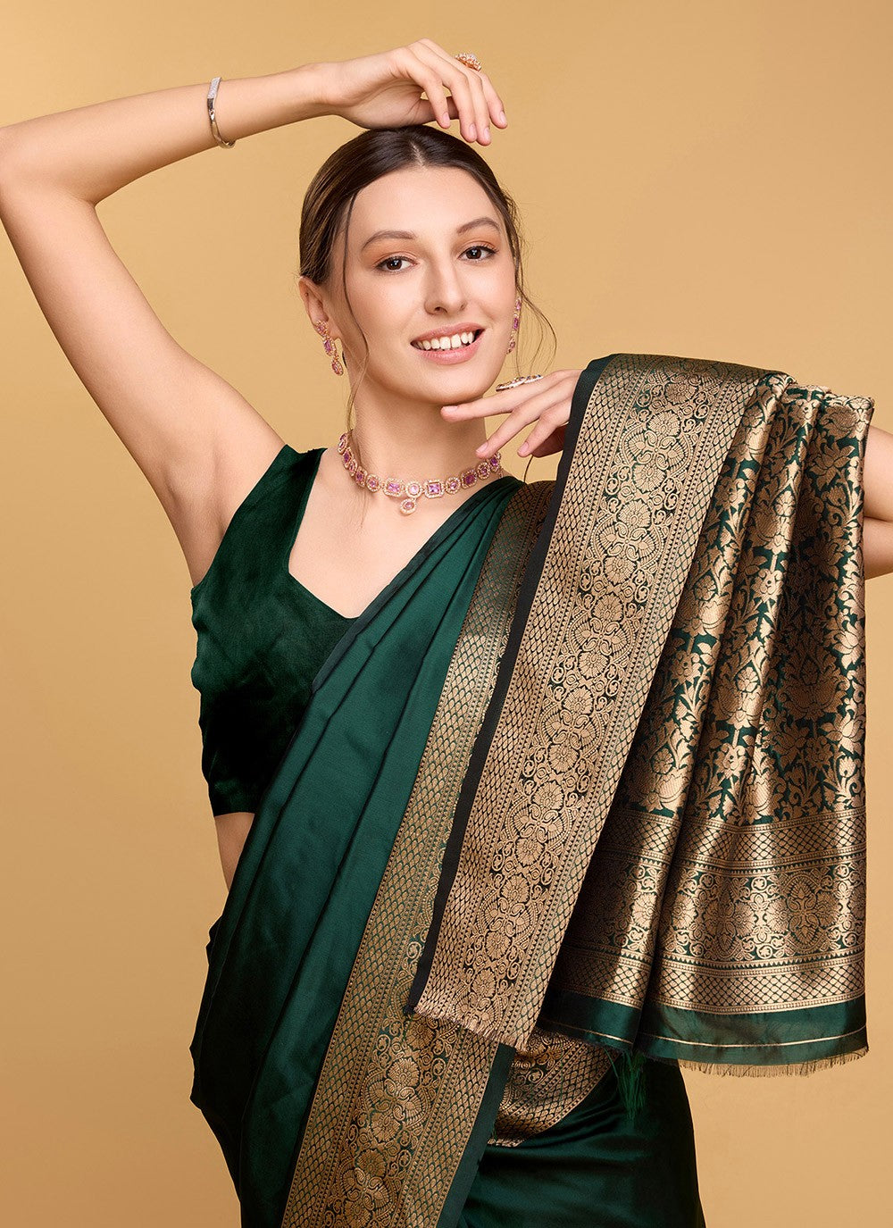 Woven Silk Green Saree S13851