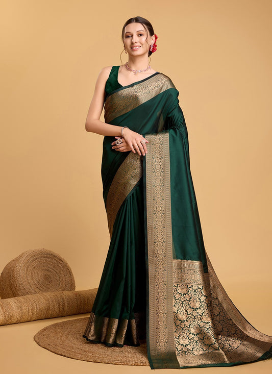Woven Silk Green Saree S13851