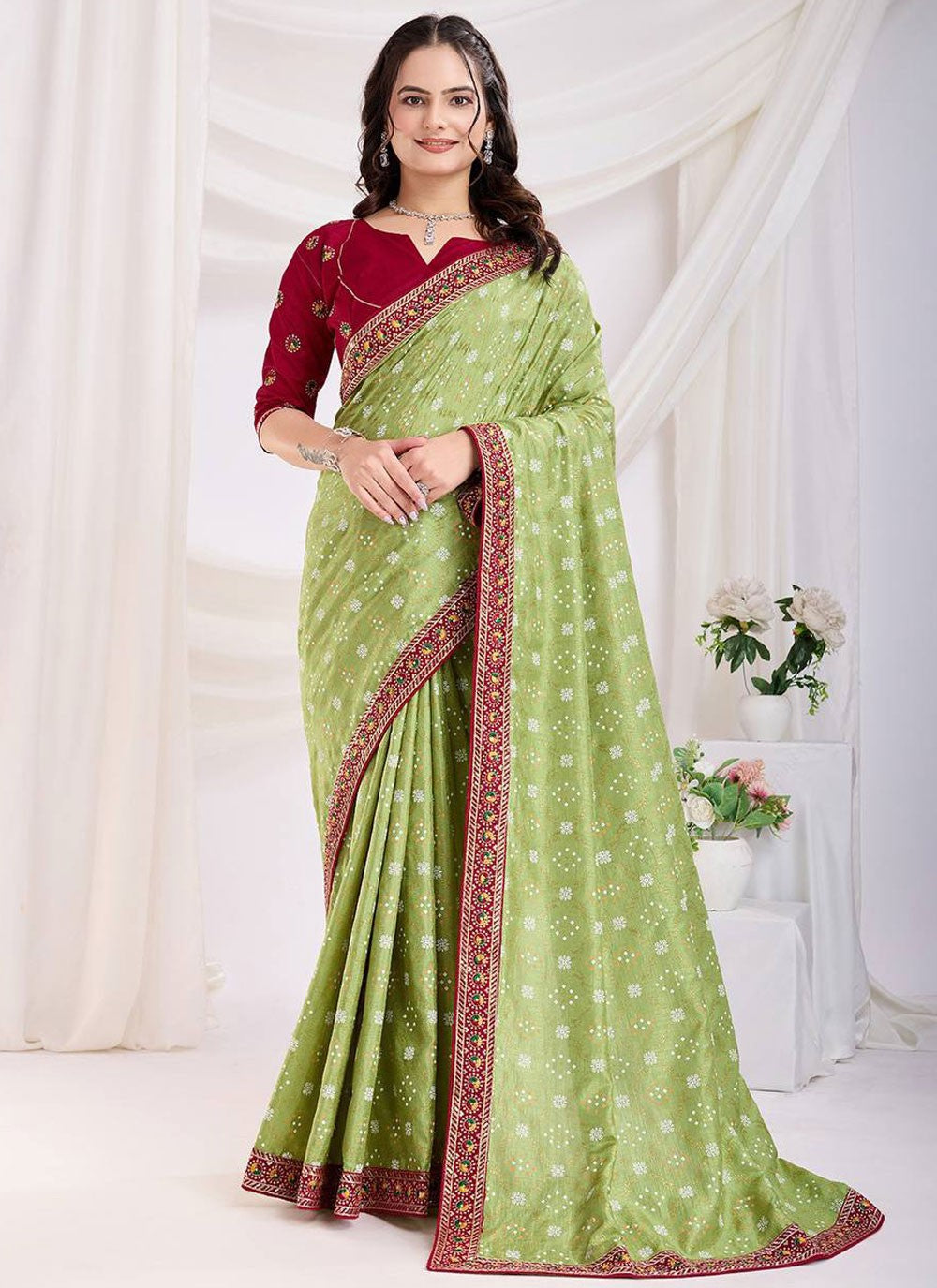 Contemporary Weaving Zari Green Silk Saree S12978