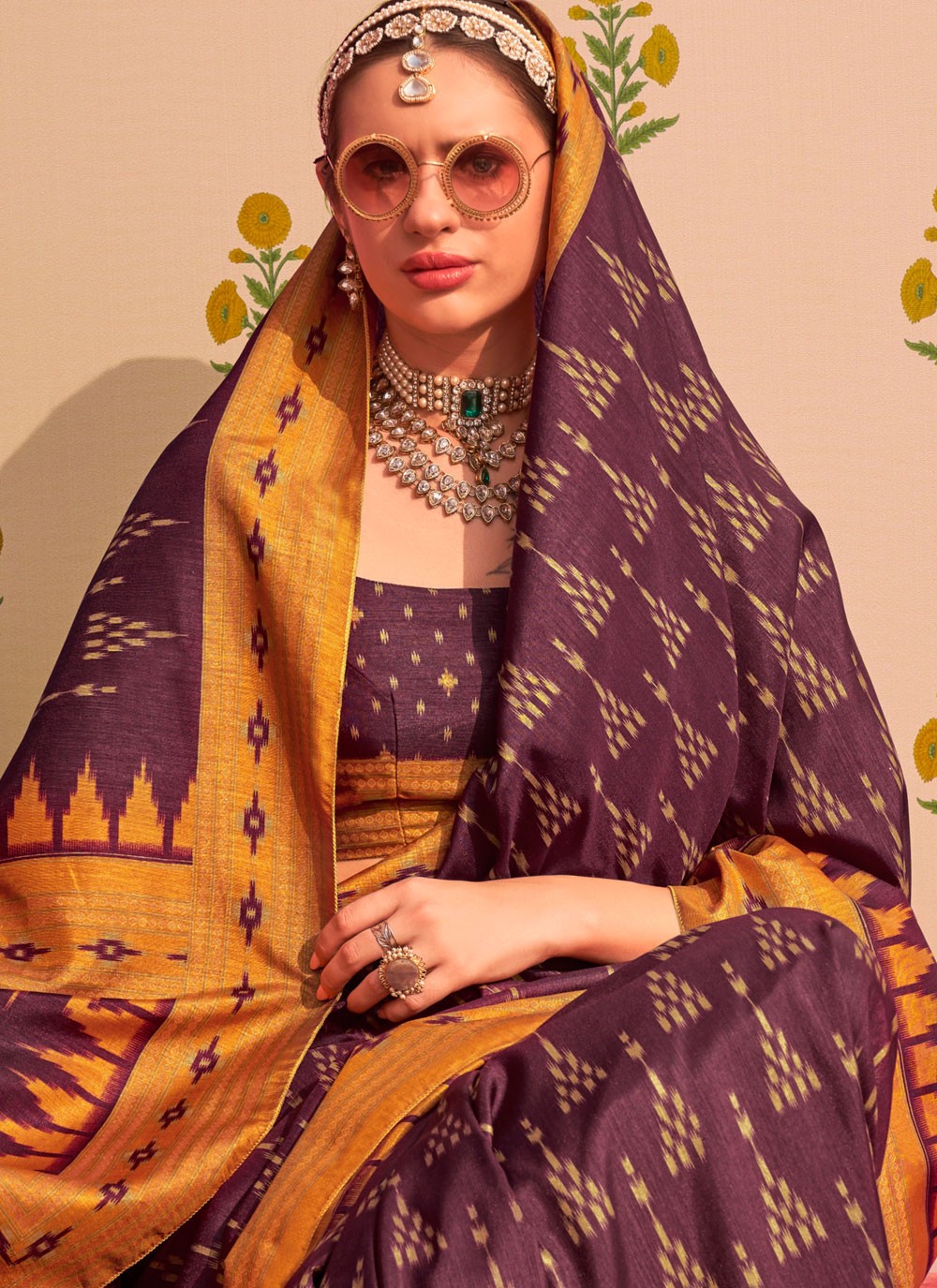 Designer Printed Burgundy Silk S12419