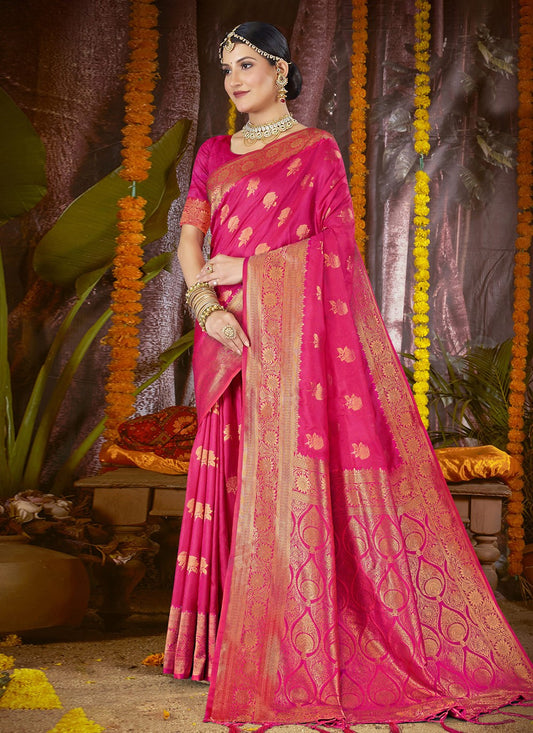 Weaving Zari Silk Pink Saree S14610