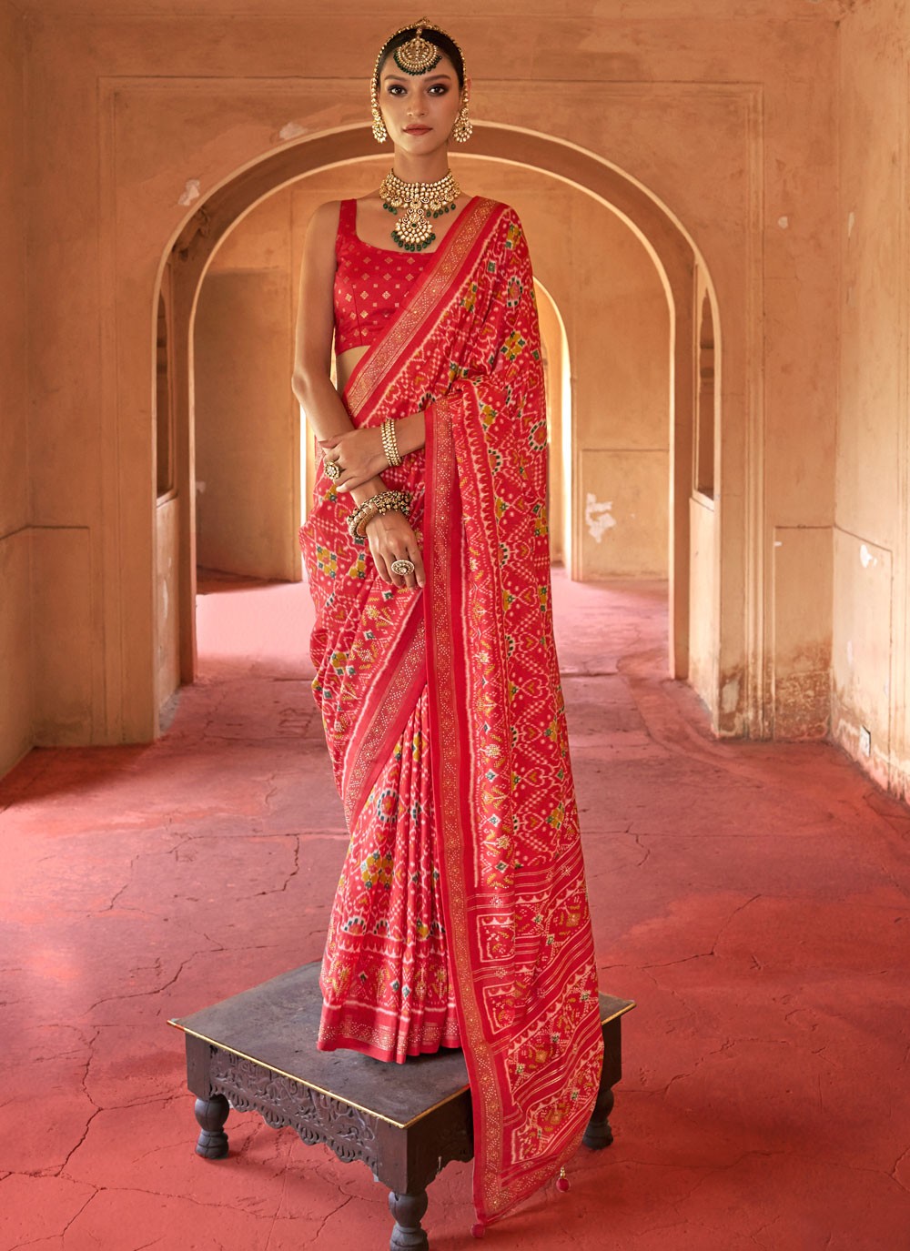 Red Silk Designer Saree Patola Print S18269
