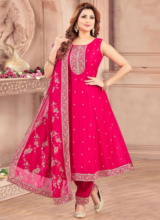 Anarkali Weaving Zari Peach Silk T5242