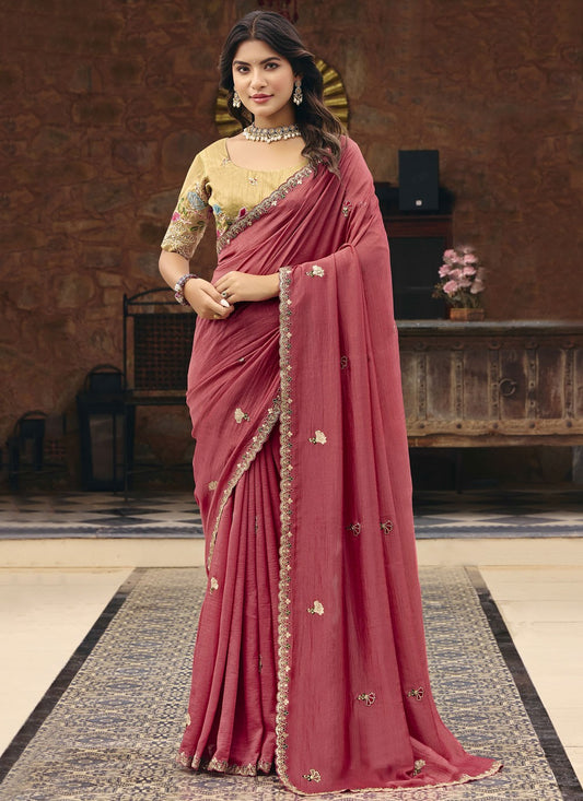 Pink Silk Classic Saree Embroidered S20224