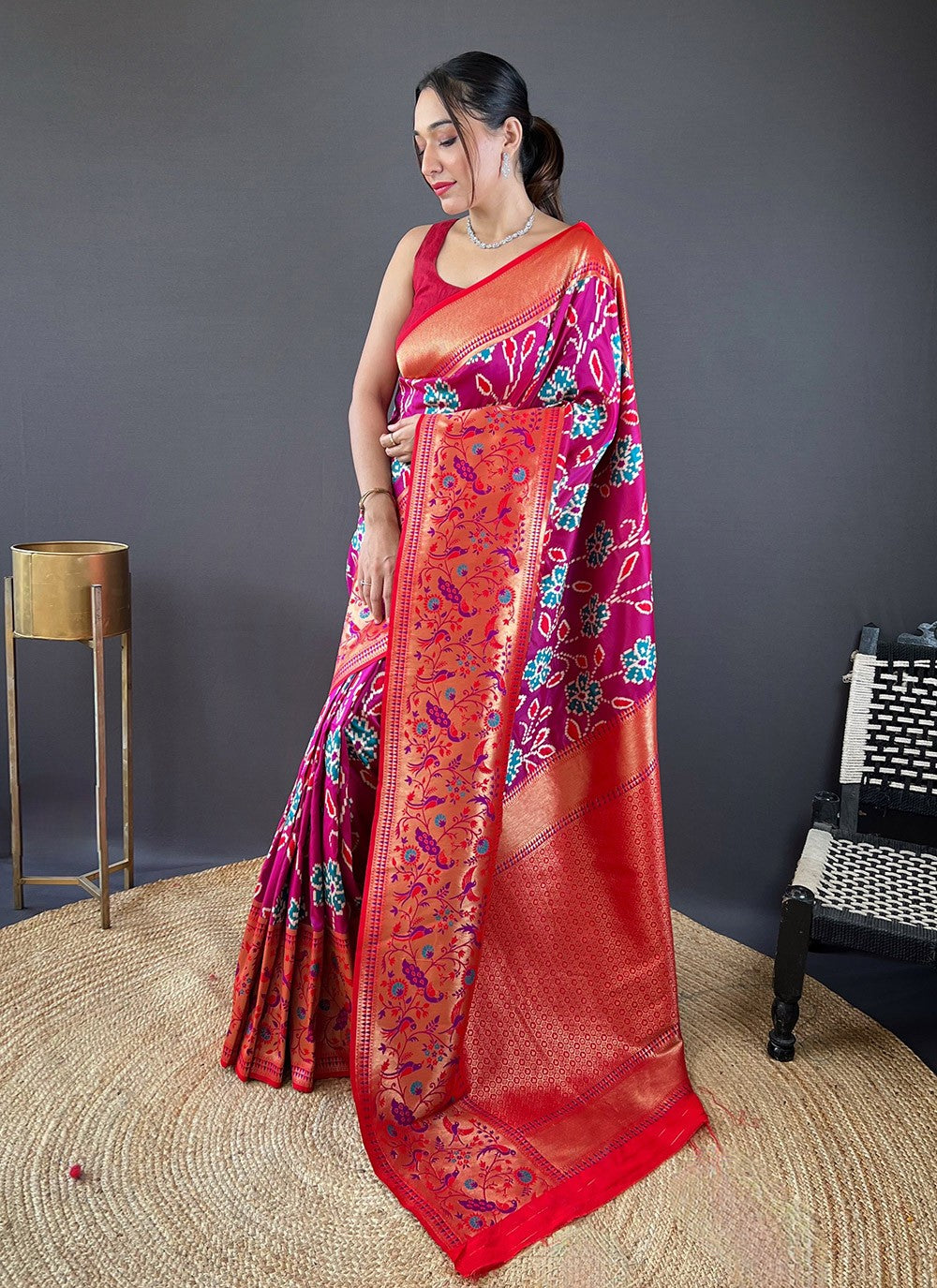 Contemporary Printed Pink Silk Saree S13703